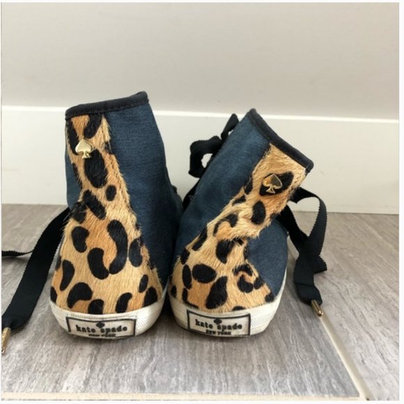 kate spade linus denim & calf hair high-top sneaker shoe size 6.5 nwot - Picture 7 of 10